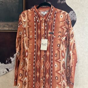 Wrangler Retro Aztec Pattern Shirt in Orange and Brown